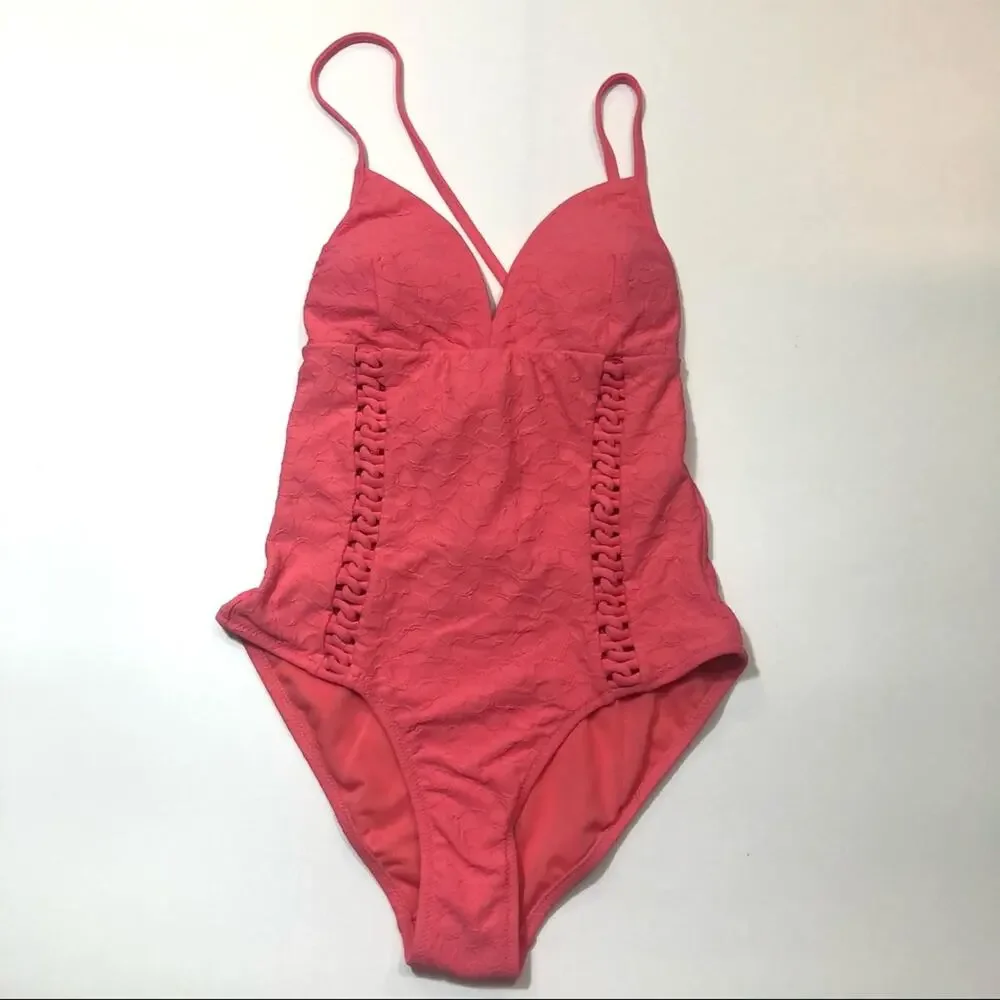 Jessica Simpson V Neck One Piece Swimsuit Pink